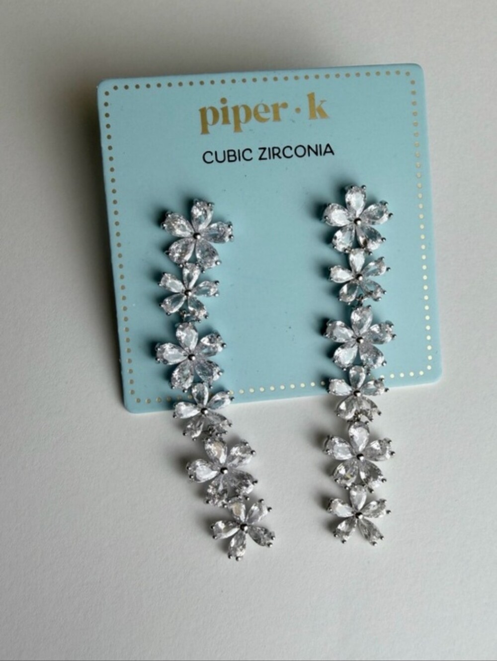 Piper•k Silver-Tone Clear Cubic Zirconia Floral Drop Earrings